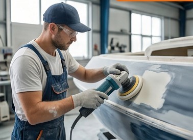 Restauration gelcoat au polisseur en atelier