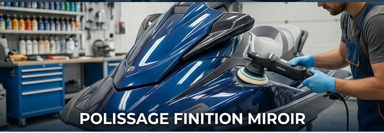 Réparation et polissage de coque jet ski en atelier